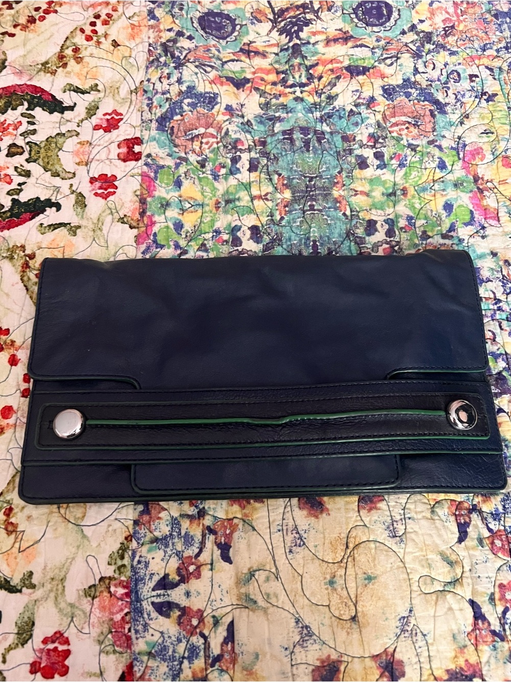 WoMen's Leather Foldover Clutch - Navy